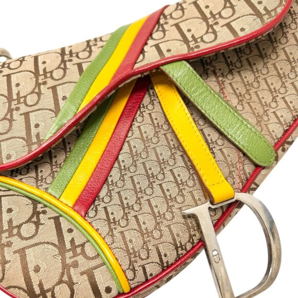 Christian Dior Vintage 2004 Trotter Monogram Logo Saddle Bag Rasta [105655] - Picture 11 of 13